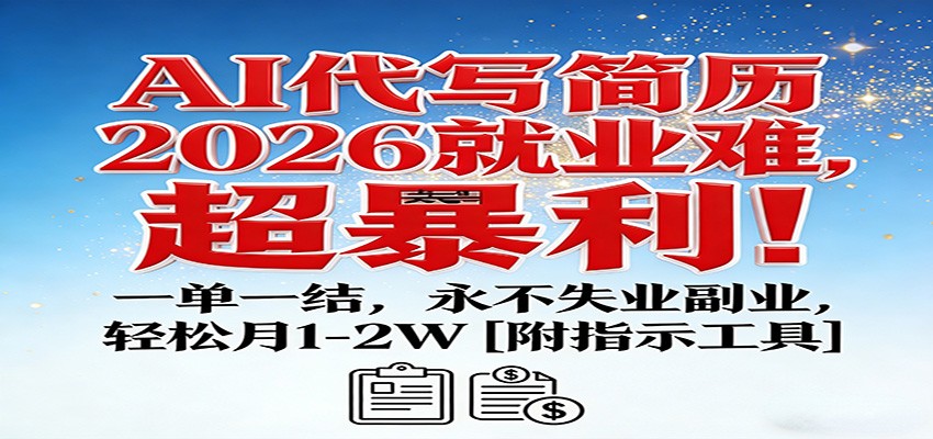 AI代写简历,2026就业难,超暴利!一单一结,永不失业副业,轻松月1-2W【附指令工具】-灵感工坊云网创