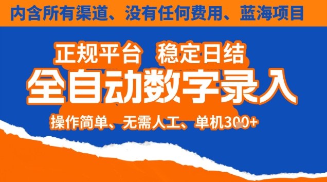 全自动数字录入,单机日入3张+,内含所有渠道全程免费零成本,操作简单可矩阵开干【揭秘】-灵感工坊云网创