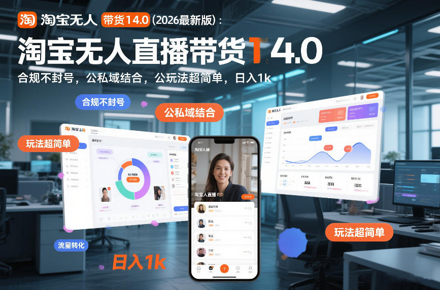 淘宝无人直播带货14.0(2026最新版):合规不封号,公私域结合,玩法超简单,日入1k+【揭秘】-灵感工坊云网创