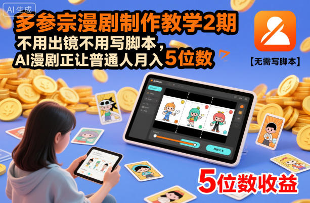 多参宗漫剧制作教学2期,不用出镜不用写脚本,AI漫剧正让普通人月入5位数(更新)-灵感工坊云网创