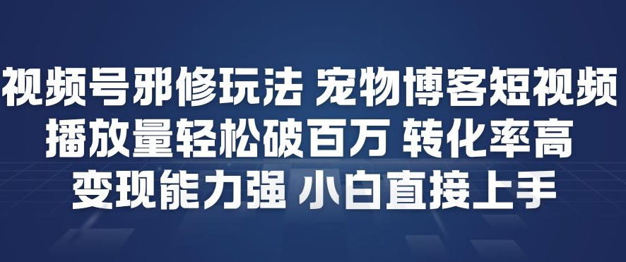 视频号邪修玩法宠物博客短视频,播放量轻松破百万,转化率高,变现能力强,小白直接上手-灵感工坊云网创