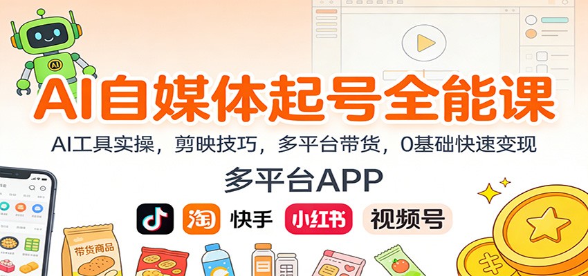 AI自媒体起号全能课:AI工具实操,剪映技巧,多平台带货,0基础快速变现-灵感工坊云网创