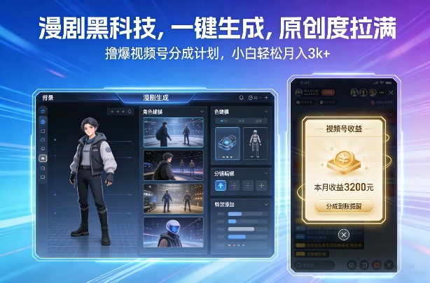 漫剧黑科技,一键生成,原创度拉满,撸爆视频号分成计划,小白轻松月入3k+-灵感工坊云网创