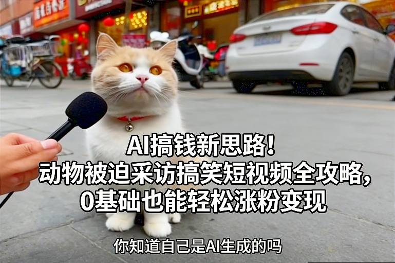 AI搞钱新思路！动物被迫采访搞笑短视频全攻略，0基础也能轻松涨粉变现-灵感工坊云网创