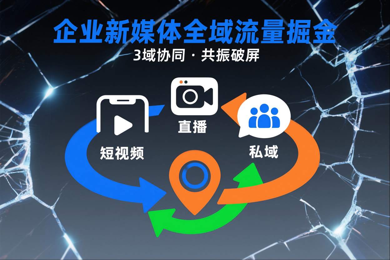 短视频全域商业模式,企业新媒体全域流量掘金,3域协同,共振破屏,短视频-直播-私域-地域-灵感工坊云网创