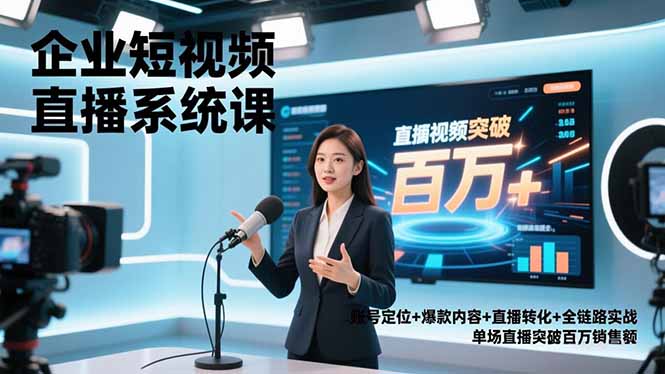 企业短视频直播系统课,账号定位+爆款内容+直播转化+全链路实战,单场直播突破百万销售额-灵感工坊云网创
