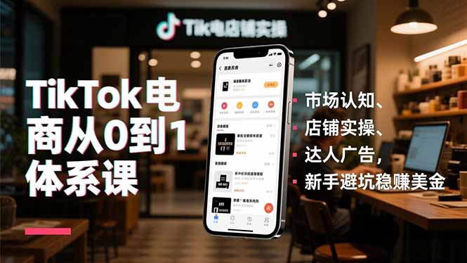 TikTok电商从0到1体系课,市场认知、店铺实操、达人广告,新手避坑稳赚美金-灵感工坊云网创