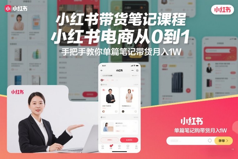 小红书带货笔记课程,小红书电商从0到1,手把手教你单篇笔记带货月入1W-灵感工坊云网创