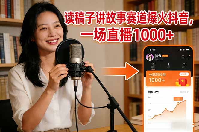 读稿子讲故事赛道爆火抖音,一场直播日入1000+-灵感工坊云网创