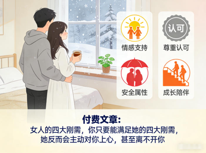 付费文章：女人的四大刚需，你只要能满足她的四大刚需，她反而会主动对你上心，甚至离不开你-灵感工坊云网创