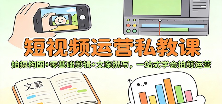 短视频运营私教课:拍摄构图+零基础剪辑 +文案撰写,一站式学会拍剪运营-灵感工坊云网创