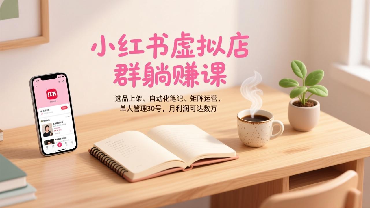 小红书虚拟店群躺赚课,选品上架、自动化笔记、矩阵运营,单人管理30号,月利润可达数万-灵感工坊云网创