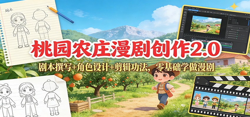 桃园农庄漫剧创作2.0:剧本撰写+角色设计+剪辑功法,零基础学做漫剧-灵感工坊云网创