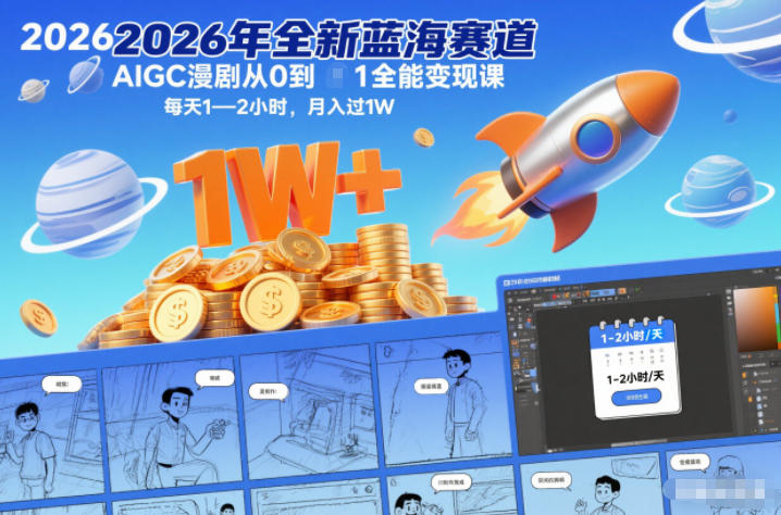 2026年全新蓝海赛道AIGC漫剧从0到1全能变现课，每天1—2小时，月入过1W-灵感工坊云网创