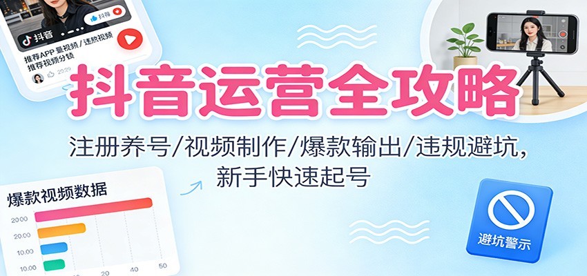 抖音运营全攻略:注册养号/视频制作/爆款输出/违规避坑,新手快速起号-灵感工坊云网创