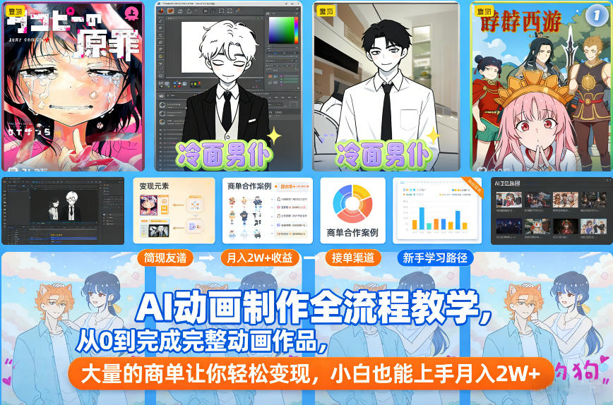 AI动画制作全流程教学,从0到完成完整动画作品,大量的商单让你轻松变现,小白也能上手月入2W+-灵感工坊云网创