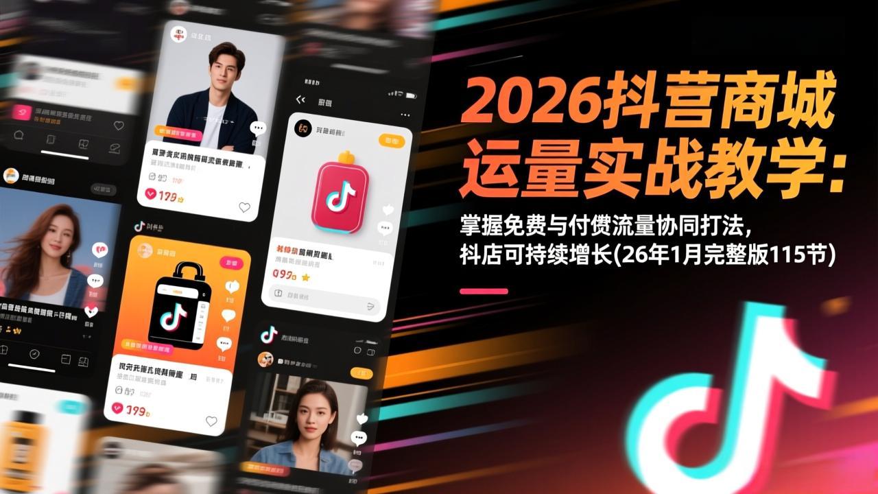 2026抖音商城运营实战教学:掌握免费与付费流量协同打法,抖店可持续增长(26年1月完整版115节-灵感工坊云网创