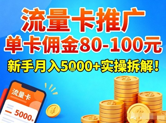 流量卡推广,单卡佣金80-100,新手月入5k+实操拆解!-灵感工坊云网创