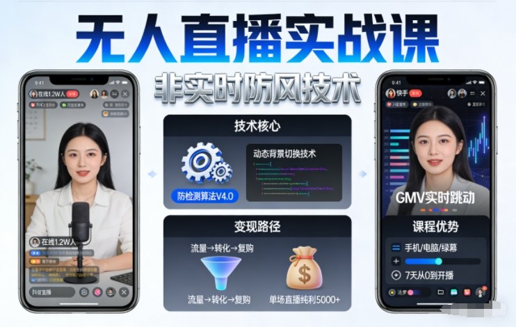 宝子哥无人直播实战课,非实时防风技术,聚焦抖音快手等平台直播带货,轻松开启直播变现之路(更新2026)-灵感工坊云网创