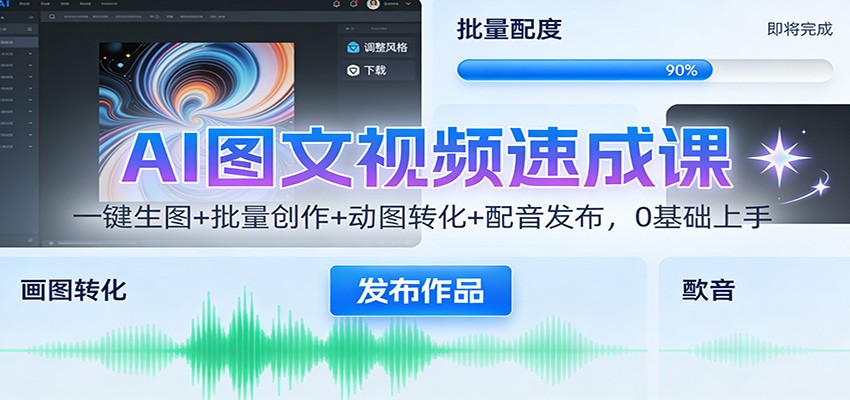 AI图文视频速成课:一键生图+批量创作+动图转化+配音发布,0基础上手-灵感工坊云网创