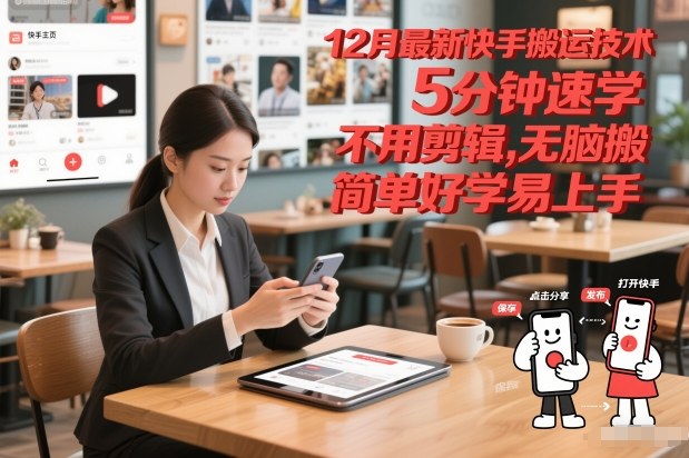 12月最新快手搬运技术,5分钟速学,不用剪辑无脑搬,简单好学易上手-灵感工坊云网创