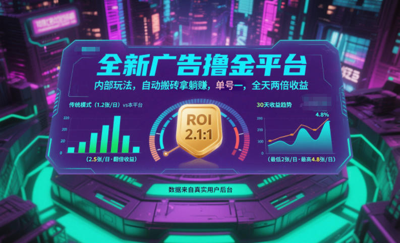全新广告撸金平台,内部玩法,自动搬砖拿躺賺,单号一天保底2张+,全天两倍收益【揭秘】-灵感工坊云网创