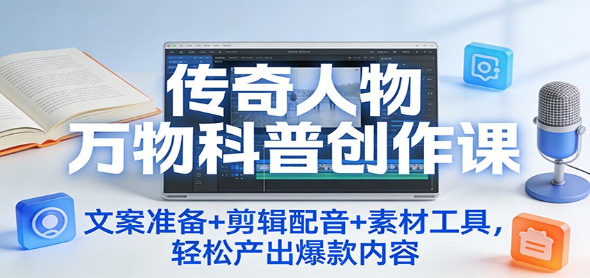 传奇人物万物科普创作课:文案准备+剪辑配音+素材工具,轻松产出爆款内容-灵感工坊云网创