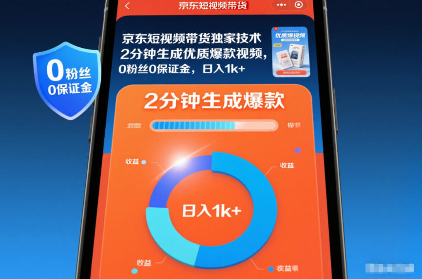京东短视频带货独家技术,2分钟生成一条优质爆款视频,0粉丝0保证金,日入1k+【揭秘】-灵感工坊云网创