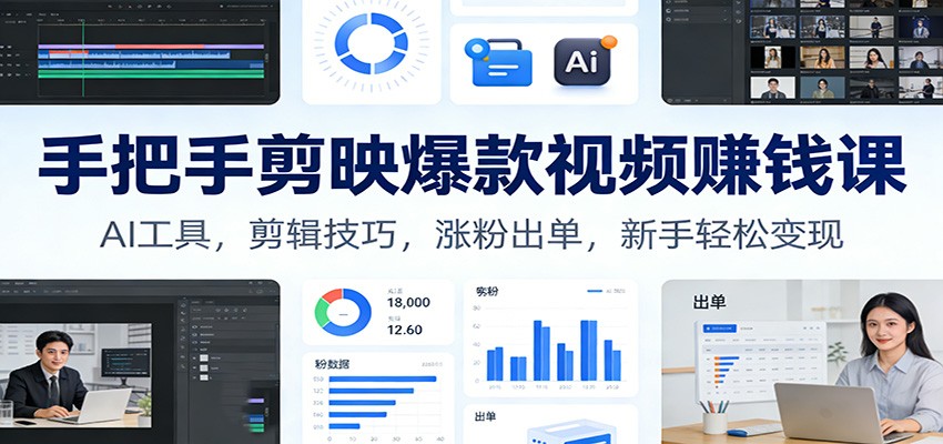 手把手剪映爆款视频赚钱课:AI工具,剪辑技巧,涨粉出单,新手轻松变现-灵感工坊云网创