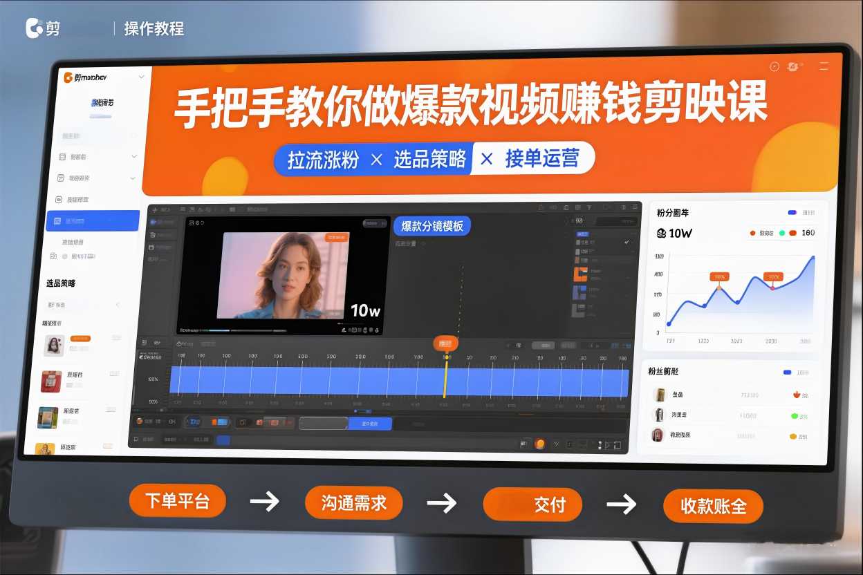 手把手教你做爆款视频赚钱剪映课,手把手教学拉流涨粉、选品策略和接单运营(更新2026)-灵感工坊云网创