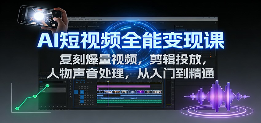 AI短视频全能变现课:复刻爆量视频,剪辑投放,人物声音处理,从入门到精通-灵感工坊云网创