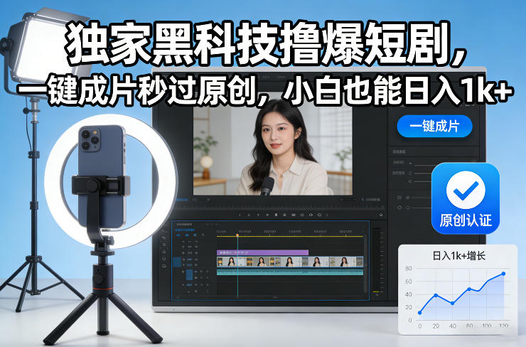 独家黑科技撸爆短剧,一键成片秒过原创,小白也能日入1k+【揭秘】-灵感工坊云网创