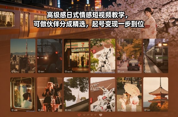 高级感日式情感短视频教学,可做伙伴分成精选,起号变现一步到位-灵感工坊云网创